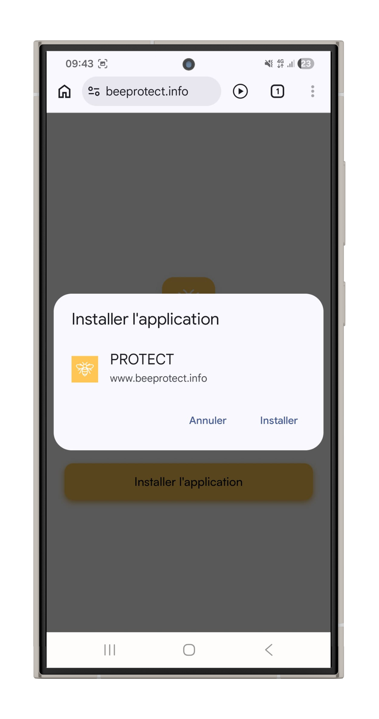 Capture d’écran, étape 2, confirmation Installer sur Android
